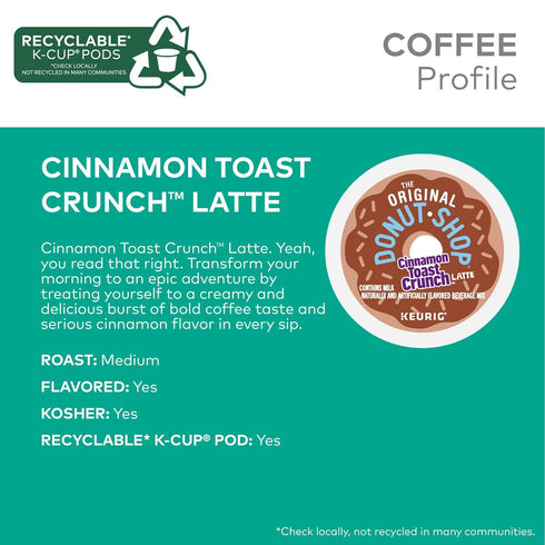 60 Count (6 Packs 10) The Original Donut Shop Cinnamon Toast Crunch One-Step Latte, Keurig Single Serve K-Cup Pods