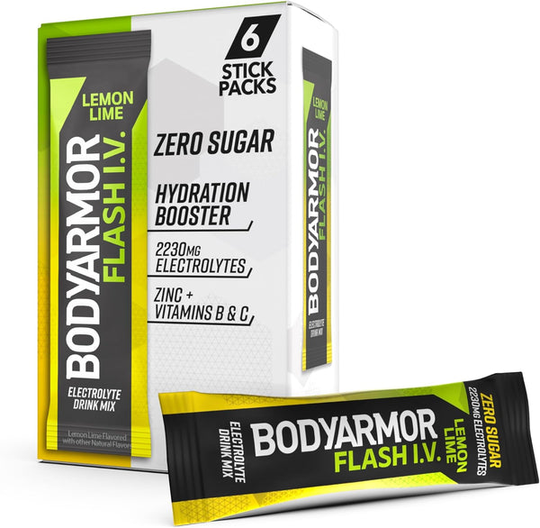 BODYARMOR Flash IV Electrolyte Packets, Lemon Lime - Zero Sugar Drink Mix,