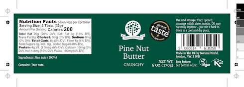 6 Oz (170g) Nutural World - Crunchy Pine Nut Butter Great Taste Award winner