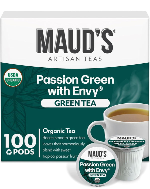 Maud's Organic Passion Green Tea Pods, 100 ct, Recyclable Single Serve Tea