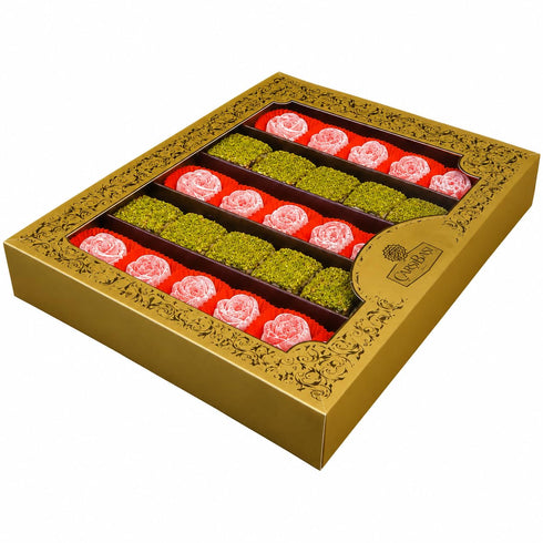 1.32 lb (600g), arba Handmade Turkish Delight Rose & Pistachio Lokum Mix, Luxury Gourmet Turkish Candy Eid Gift