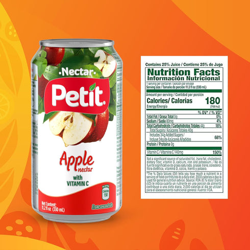 330 ml (Pack 24) Petit Apple Nectar, Cans of Refreshing Fruit Juice Beverage