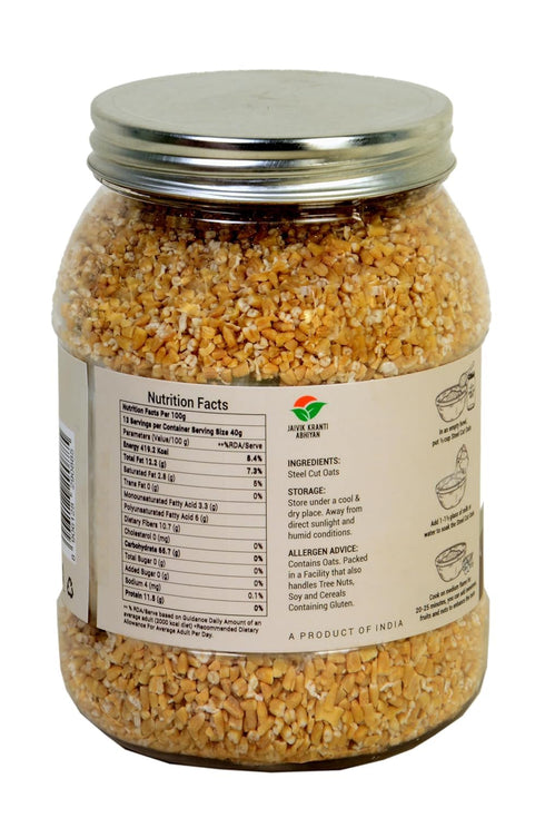 Orgrain India 22.92 oz, 100% Steel Cut Oats, For Weight Loss | Sugar Free Oats | Healthy Breakfast | Wholegrain Healthy