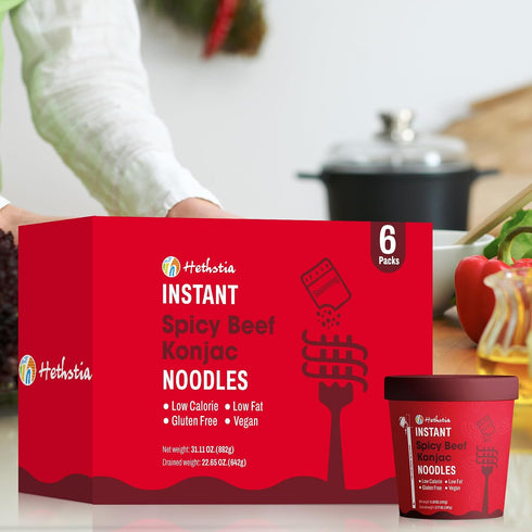 10 Packs 6 Hethstia Bundle Konjac Fettuccine & Spicy Beef Pho Cups, Shirataki Fettuccine + Instant Spicy Beef Pho Cups