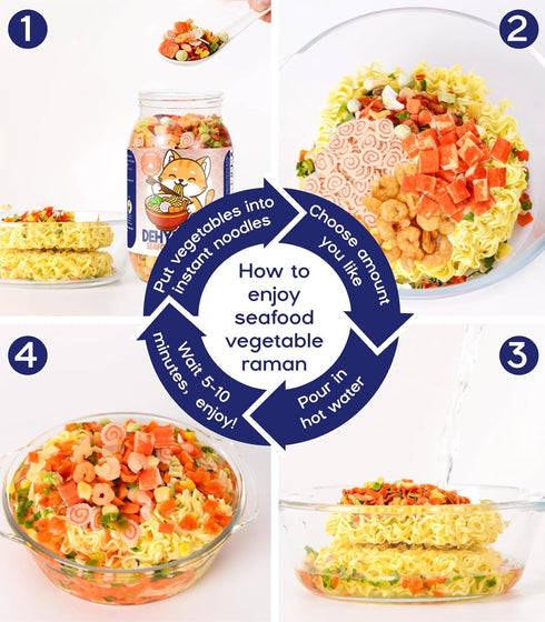 Egcina 6.5oz 100% 11 Freeze-Dried Seafood & Vegetable Mix - Natural Dehydrated Ramen Toppings for Soups, Mixed