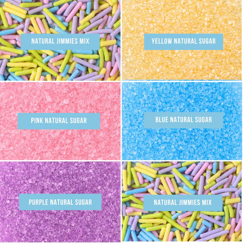6 Jimmies, 2.75 Sweets Indeed Dye Free Pastel Sprinkles Cell, Yellow Blue Purple and Pink Sugar with Pastel No