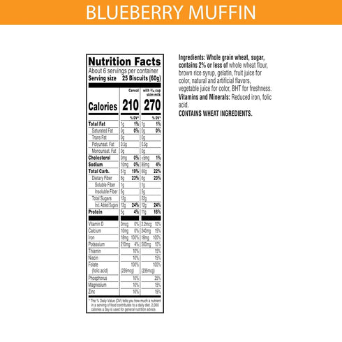14.3oz (1 Kellogg's Frosted Mini Wheats Breakfast Cereal, Fiber Cereal, Kids Snacks, Blueberry Muffin, Box Box)