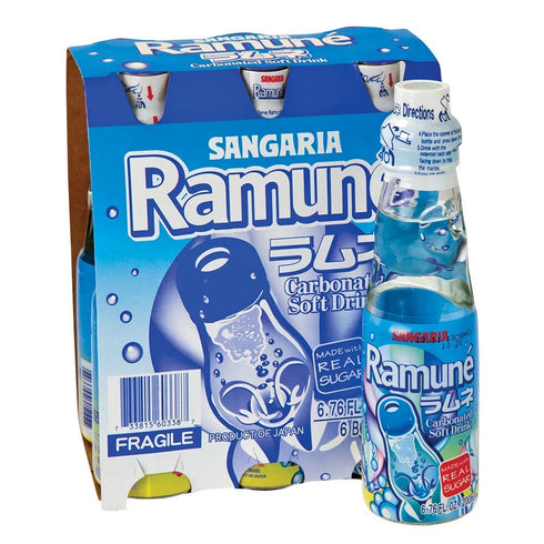 Ramune 6 Japanese Marble Soda Original Flavor, Bottles