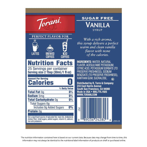 25.4 (Pack 4) Torani Sugar Free Syrup, Vanilla, Ounce