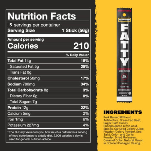 Antibiotics,11g Him,2 oz.,(Pack 10) FATTY Meat Sticks,Made with Grass Fed Beef,Pork Raised Without Protein Per