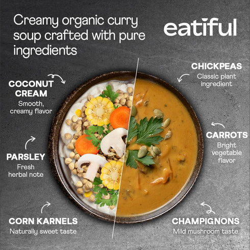 14.1 (Pack 1) EATIFUL Curry Soup, Made With Organic Vegetables, Thai Ready To Eat Vegan Curry Soup, No Added