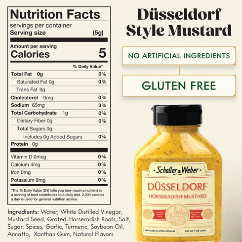 9 Oz (1 Pack) Schaller & Weber Dusseldorf Horseradish Mustard, Squeeze Bottle | Hot German Mustard with Horseradish