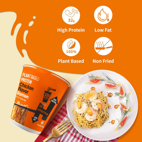 Pre-Packaged 6-Pack 32g Hethstia Protein Ramen, Chicken Flavor Ramen Soup Cup, Instant High-Protein Noodles with Plant