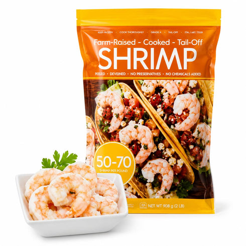 Generic Cooked Shrimp Tail-Off, 50/70 Count Fully Cooked, Peeled & Deveined, Ready to