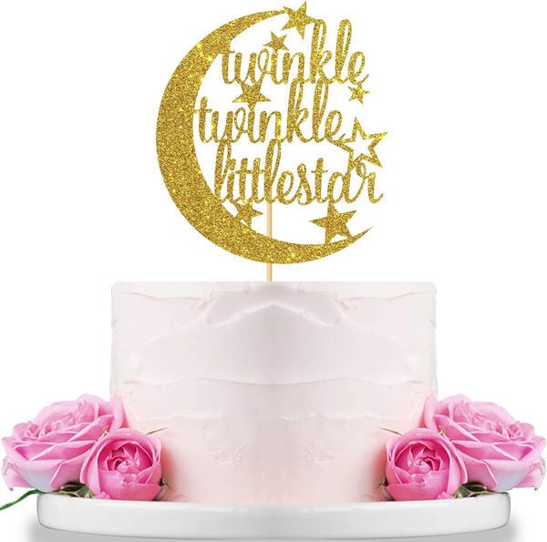 Gold Glitter Twinkle Twinkle Little Star Cake Topper for Baby Shower, Gender Reveal, Birthday Party Decorations
