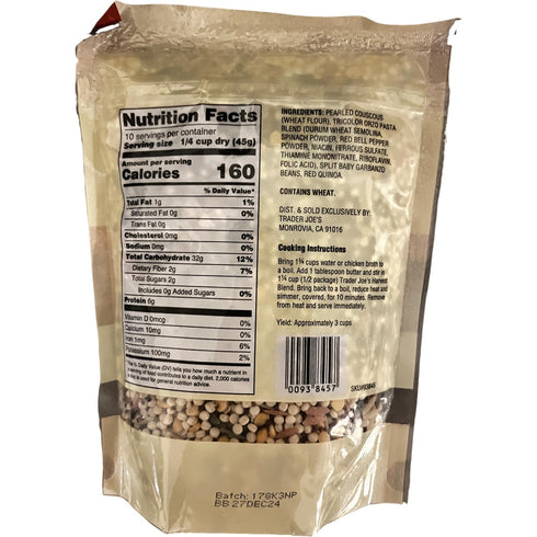 Generic 16 oz (Pack 1) Trader Joe's Harvest Blend of Pearled Couscous, Orzo, Split Baby Garbanzo, Beans & Red Quinoa