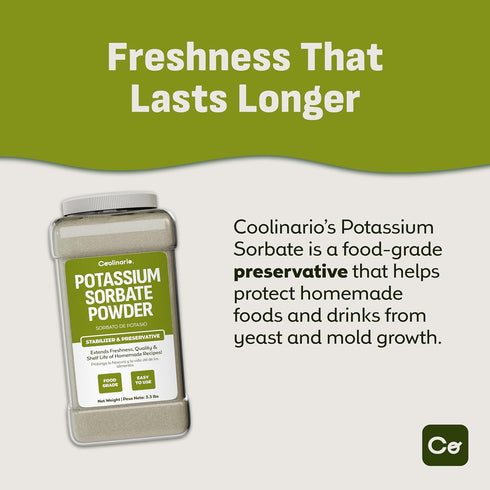 1 (3.3 lbs) Coolinario Potassium Sorbate - Gal Food Grade Preservative for Wine Stabilization, Homemade Jams, Baked