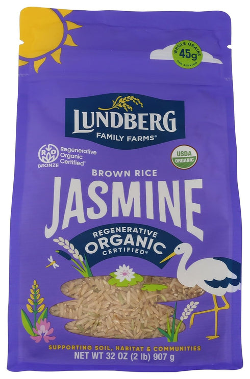 Lundberg Organic Jasmine Brown Rice Long-Grain, Fluffy & Aromatic, Responsibly Grown in