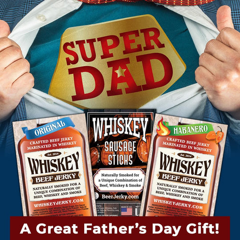 3-Packs, BeerJerky.com, Beef Marinated in Whiskey and Sausage Sticks Marinated in Whiskey, Variety Jerky Gifts for Men