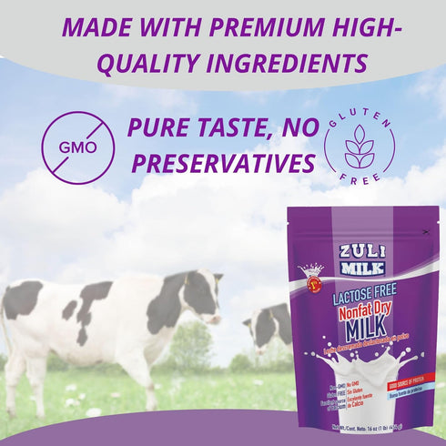 16oz (3 Pack) Nonfat Dry Milk Powder for Baking & Coffee - Fat Free & Lactose Free Powder for Adults, Non-GMO, rBST