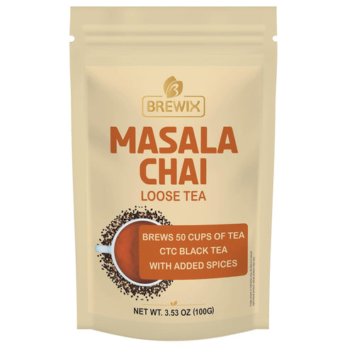 BREWIX Masala Chai Tea Loose Leaf CTC, Strong Robust & Aromatic, Blended with Ginger, Cinnamon, Cardamom