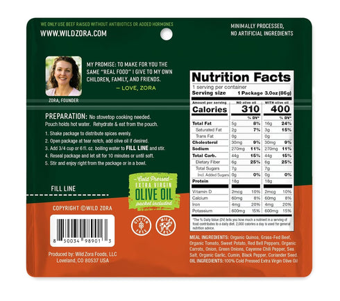 10g Packet (5-Pack) Wild Zora Organic Quinoa Bowls - Quick Prepared Meals, Instant Tasty Bowls, Pantry Staples