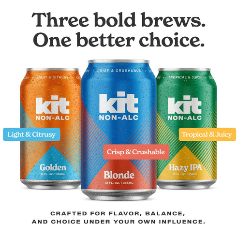 12pk 12 OZ, 4 Pack) Kit Non-Alc - Non-Alcoholic Craft Beer Variety Cans, Blonde, Hazy, Golden, FL Simple Ingredients