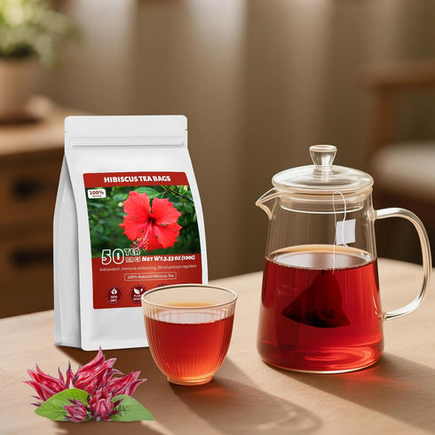 Oryvox 100% Free-50 Count (Pack 1) Hibiscus Tea Bags, Natural Hibiscus Flowers Herbal High Blood Pressure Tea Bags, No