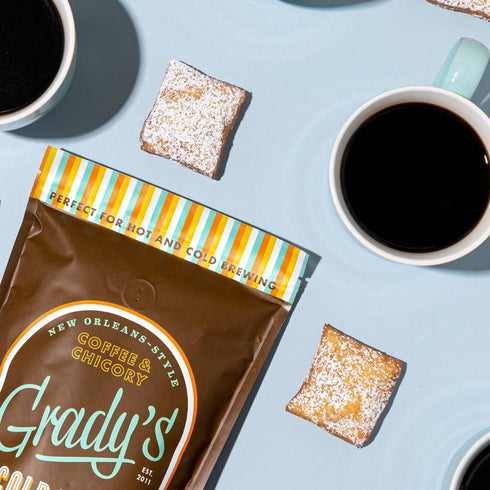 100% GRADY'S COLD BREW, New Orleans Style, Arabica Medium Dark Roast Coffee & Chicory, Ground for Hot Coffee and Cold