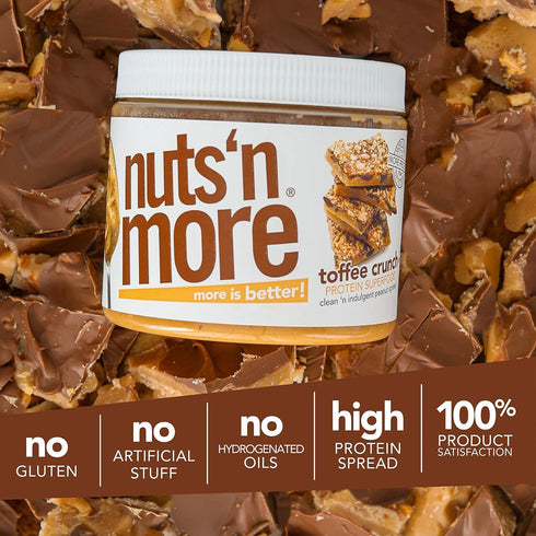(15oz Jar)(Pack 2) Nuts N More Toffee Crunch Peanut Butter Spread - High Protein, Low Carb, Low Sugar, Gluten Free