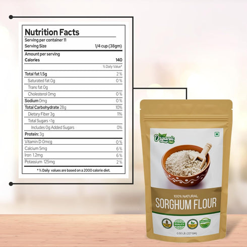 227 (8 oz) Pack 1 Organic Zing Pure and Organic Sorghum Flour | Organic Jowar Flour | Sorghum Flour Gluten Free | USDA