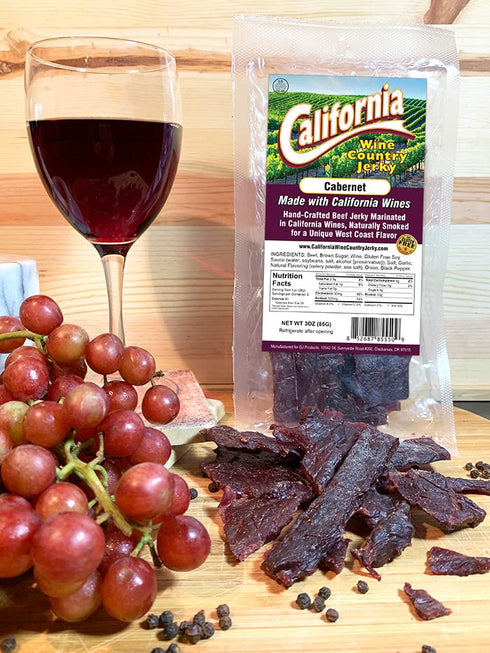 GJ Products Country 3-Pack Set Wine Jerky - Variety Gift - Beef Jerky Marinated in Wine (OR Pinot Noir, WA Cabernet, CA