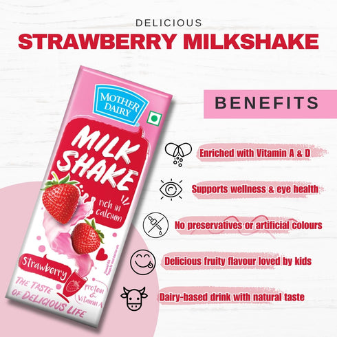 180ml, Pack 12, Mother Dairy Strawberry Milkshake, of Ready to Drink