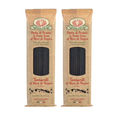 Rustichella d'Abruzzo Tonnarelli with Squid Ink, Long Italian Pasta with Cuttlefish, Ideal