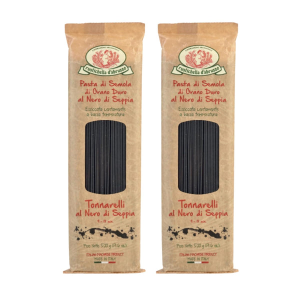 Rustichella d'Abruzzo Tonnarelli with Squid Ink, Long Italian Pasta with Cuttlefish, Ideal