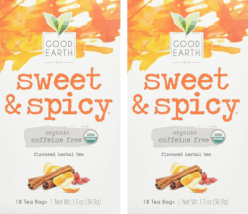 Organic Sweet & Spicy Herbal Caffeine Free Good Earth Teas 18 Tea