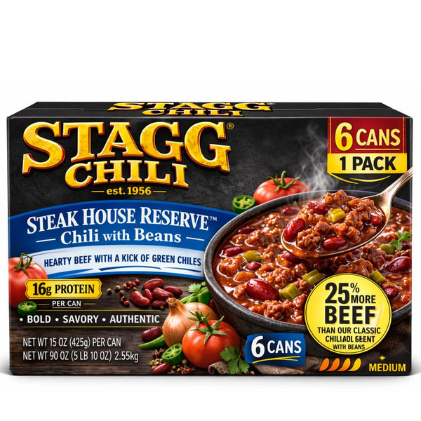 Pet4Homy Stagg Steakhouse Reserve Chili with Beans, 15 oz Cans (Pack of 6)