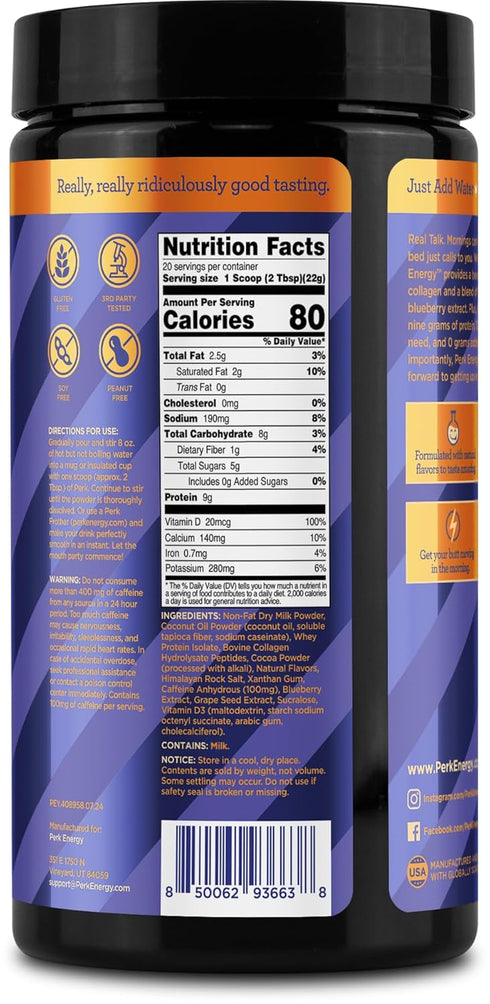 20 100mg Perk Energy Drink Mix (Chocolate Orange) Servings - Caffeinated Healthy Coffee Alternative with Protein