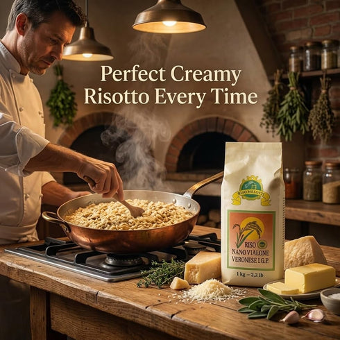 Riso Melotti 2.2 lb (1 Nano Vialone Veronese IGP Risotto Rice Premium Italian Rice, High Starch for Creamy Texture