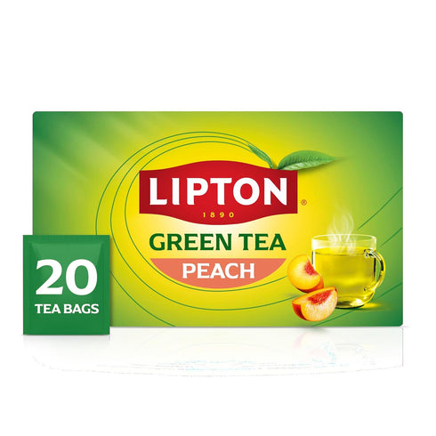 Lipton Peach Green Tea Bags, Flavored, Unsweetened Teabags for Hot Tea or