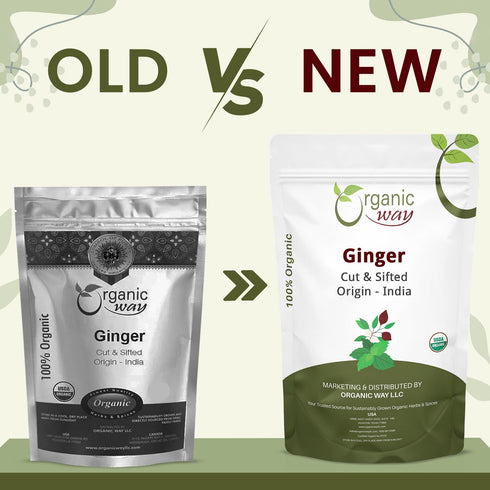 100% (1LB -16Oz) Organic Way Ginger Root Cut & Sifted (Zingiber officinale) - Herbal Tea | Kosher & USDA Certified |