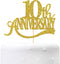 Gold Glitter 10th Anniversary Cake Topper - Happy 10th Wedding Anniversary / Birthday Party Decorations