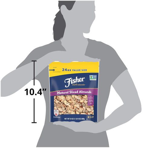 24oz Fisher Chef's Naturals Unsalted Sliced Almonds Resealable Bag, Raw Nuts Perfect for Cooking, Baking & Snacking