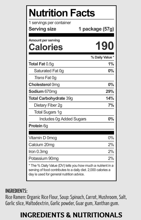 Generic 2 oz, 6 Count Garlic Vegetable Rice Ramen Noodle Soup, Gluten-Free, Vegan