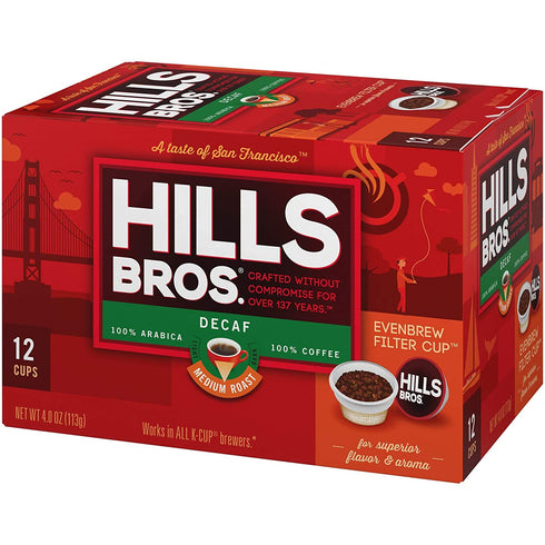 Hills Bros Decaf Medium Roast Single Serve Coffee Pods, 12 Count, Keurig Compatible