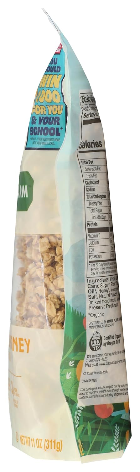 Cascadian Farm 11 (Pack 4) Organic Oats And Honey Granola, Non GMO, Ounces