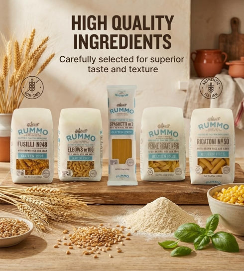 Rummo Pack 5 Pack Elbows) Gluten-Free Pasta Variety Assortment (Spaghetti, Rigatoni, Penne Rigate, Fusilli, Premium