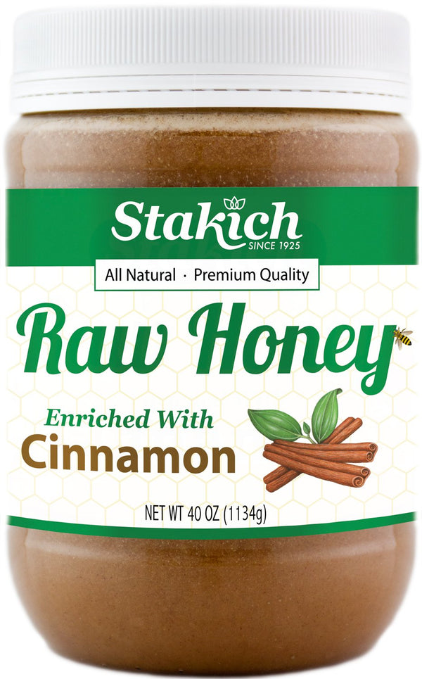 Stakich Cinnamon Enriched Raw Honey - Pure, Unprocessed, Unheated - 40 Ounce
