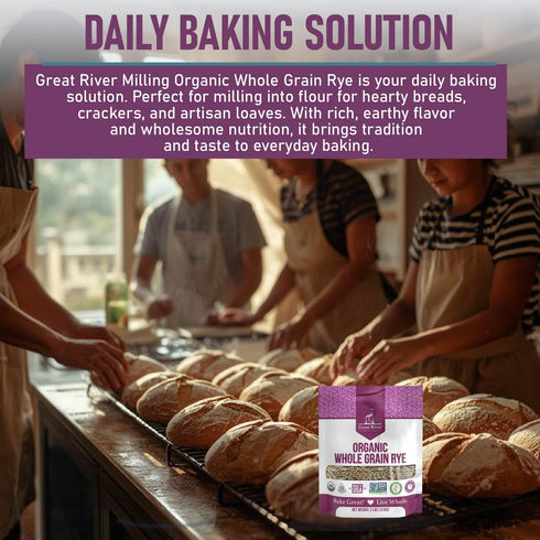 2 Lb Great River Organic Milling Organic Whole Grain Rye Berries | High-Fiber, Nutrient-Rich Ancient Grain | Non-GMO