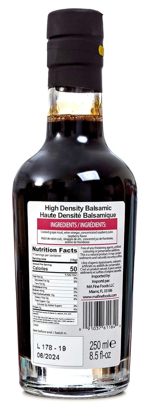 250ml/8.45 fl.oz. QO Gourmet Thick Flavored Aged Dense Balsamic Vinegar of Modena | High Density RASPBERRY Infused